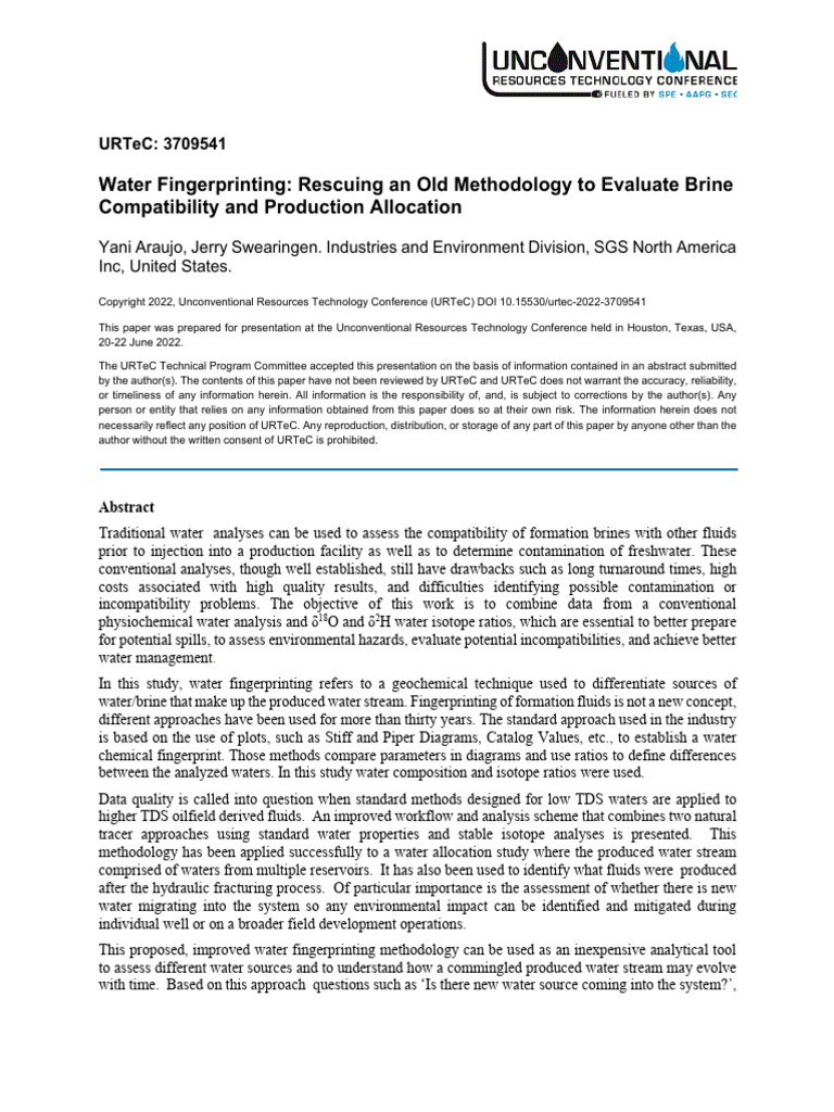 Water Fingerprinting: Rescuing An Old Methodology To Evaluate Brine ...