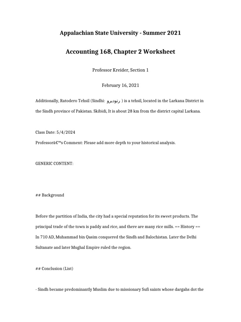 Accounting 168 Chapter 2 Worksheet | PDF | South Asia | Pakistan