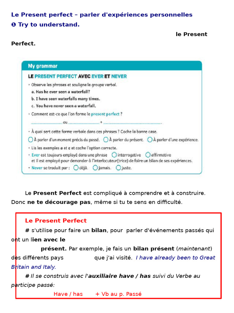 Comprendre le Present Perfect en anglais | PDF