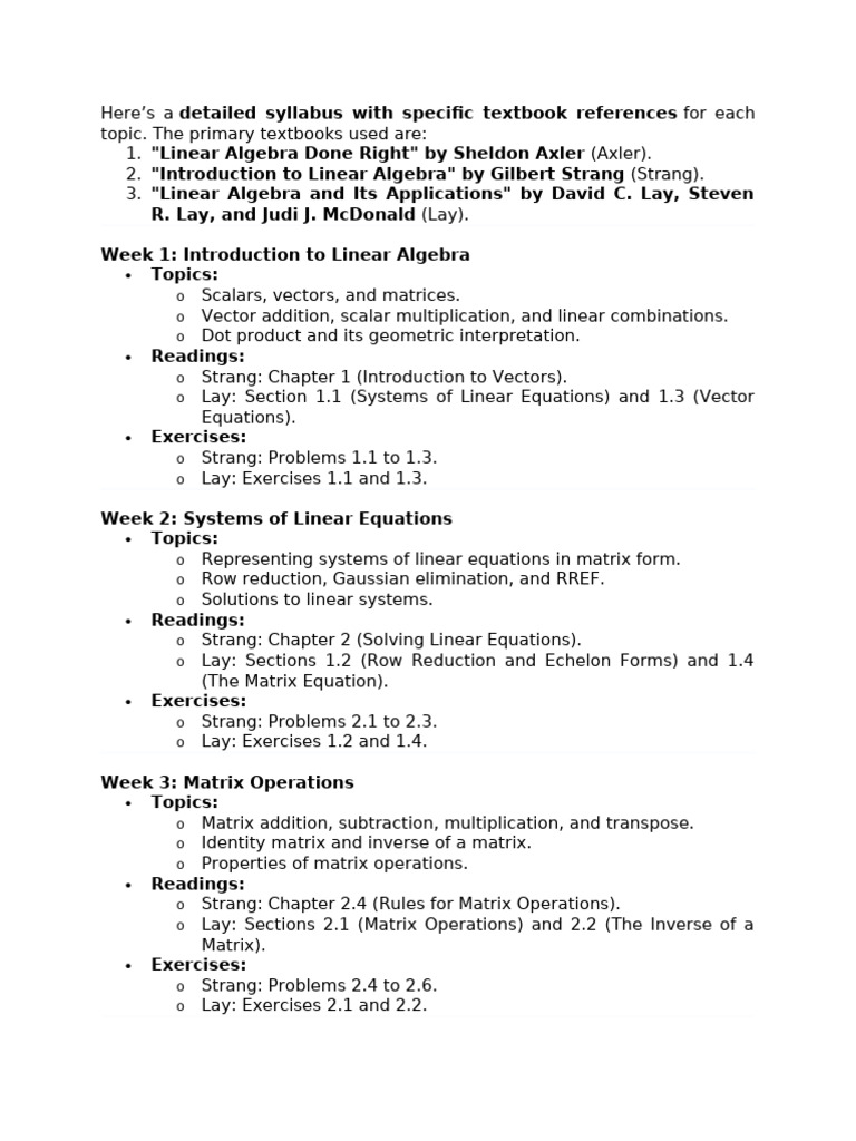 Linear Algebra Course Syllabus | PDF | Matrix (Mathematics ...