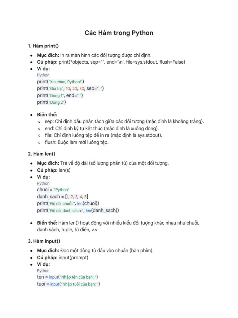Viết cho tôi 1 bài giảng về các hamd trong Python... | PDF