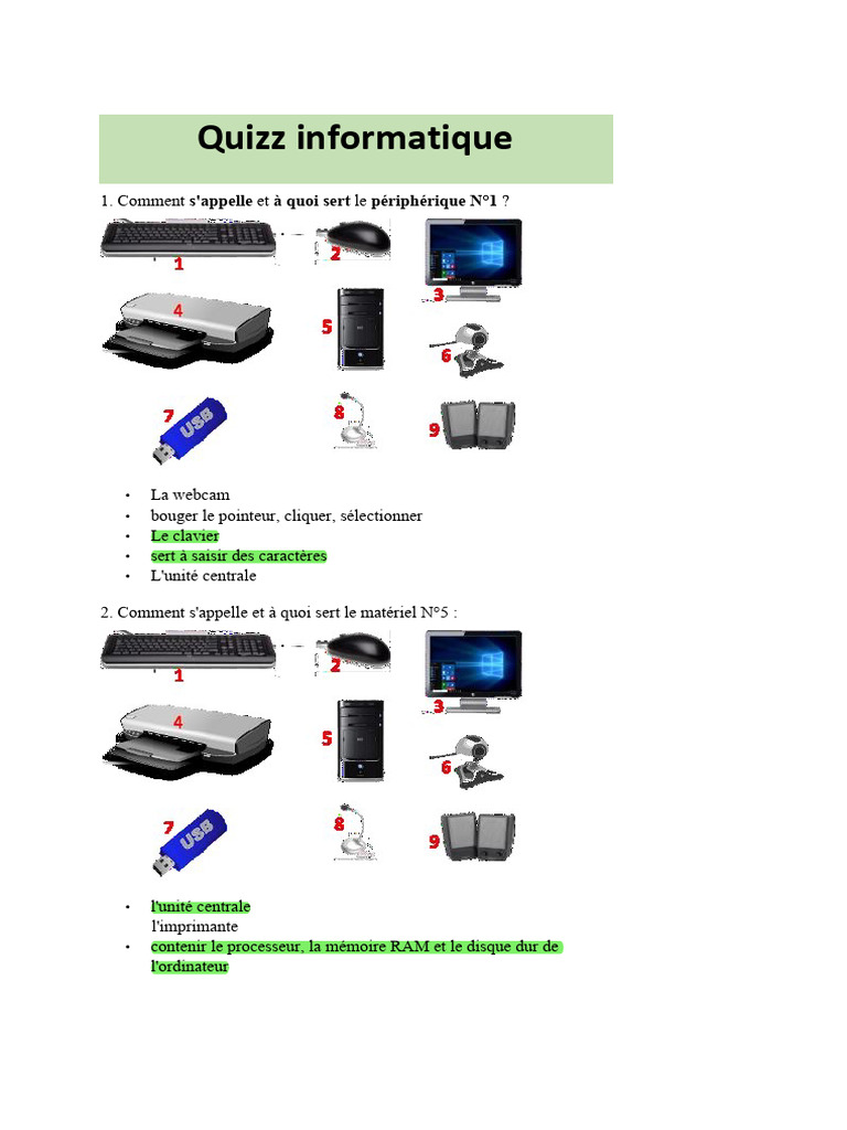Quizz Informatique pour Débutants | PDF | Application | Matériel ...