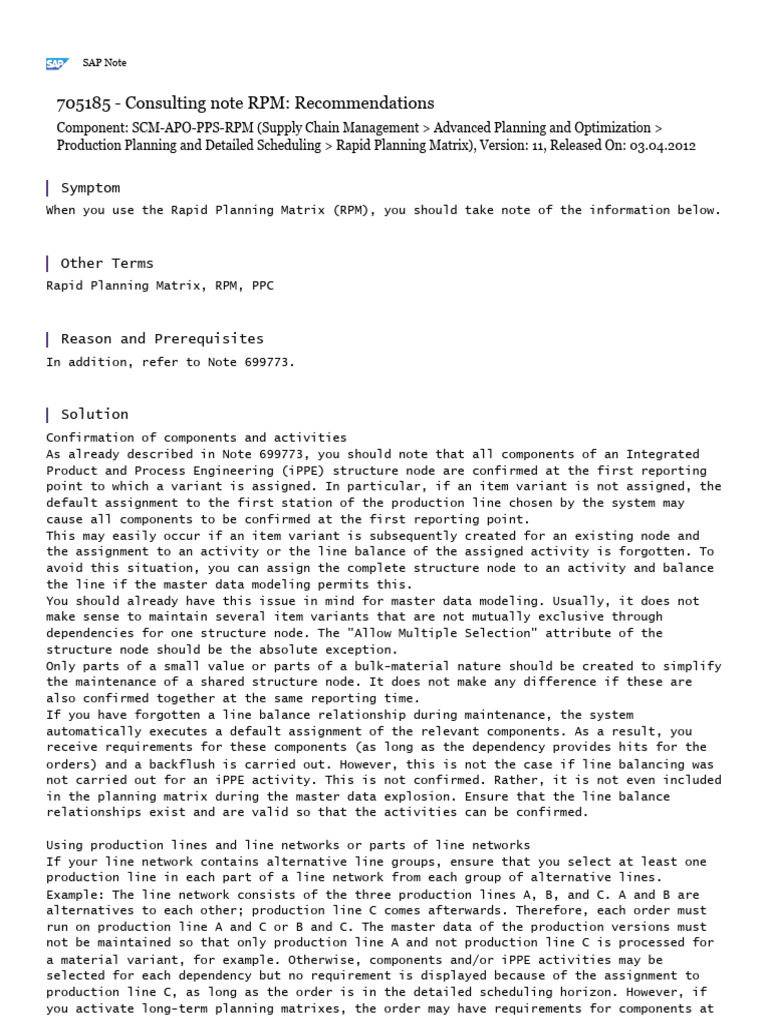 RPM Recommendations for SAP SCM | PDF | Matrix (Mathematics) | Computer ...