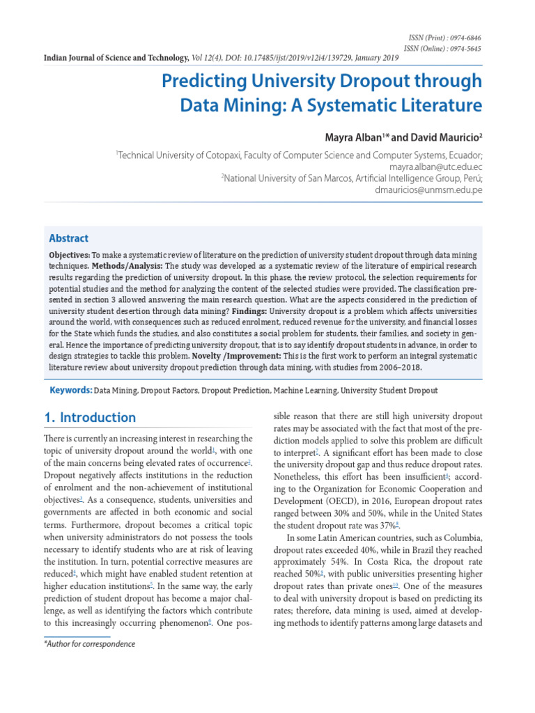 University Dropout Prediction via Data Mining | PDF | Statistical ...