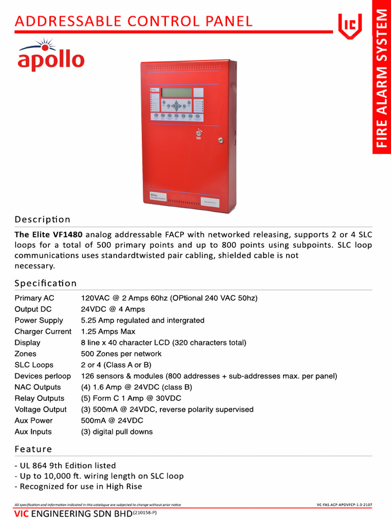 Elite VF1480 Addressable Fire Panel | PDF