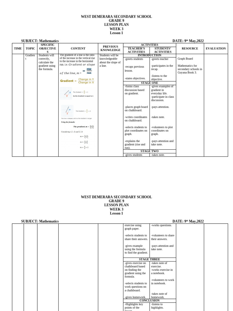 Week 3 Lesson 1 (Gradient) | PDF | Slope