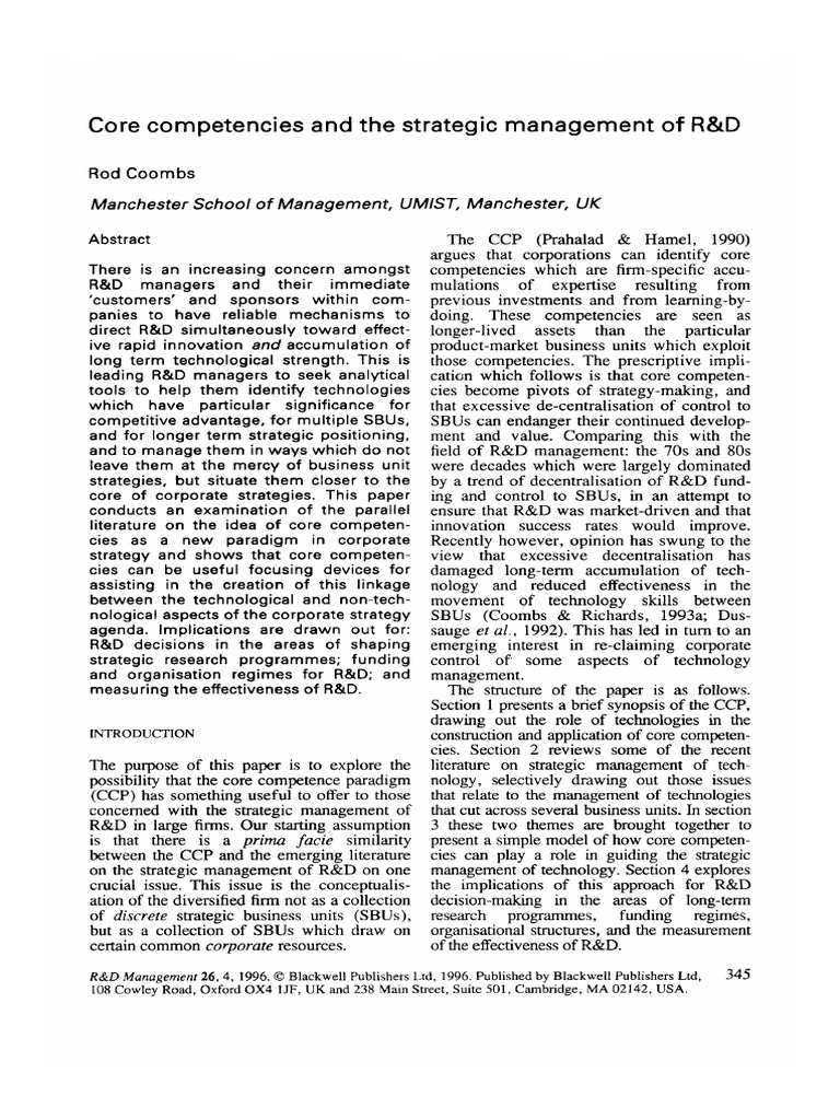 Core Competencies and The Strategic Mana | PDF | Strategic Management ...