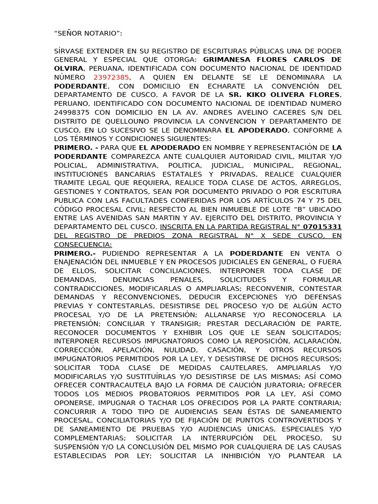 Poder Notarial General y Especial en Cusco | PDF | Justicia | Crimen y ...