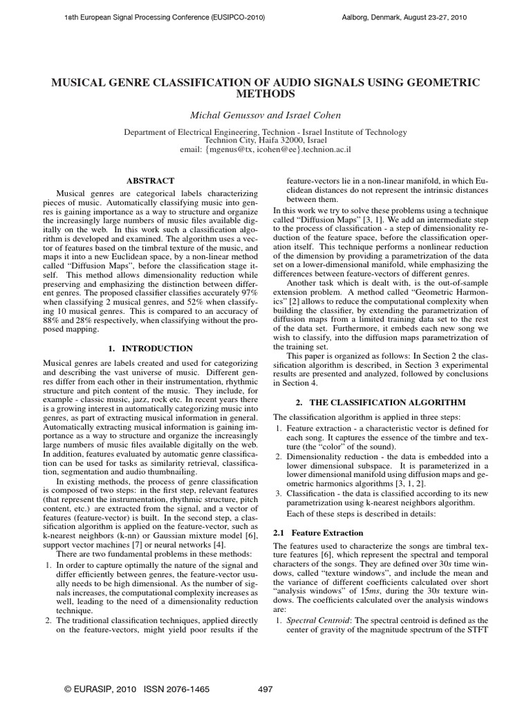 Audio Genre Classification via Diffusion Maps | PDF | Eigenvalues And ...