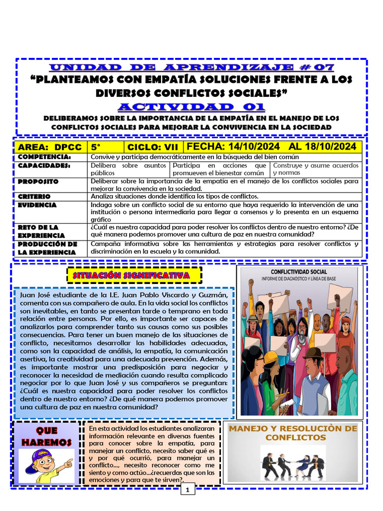 Actividad 1 DPCC 5° Unidad 7 | PDF | Las emociones | Sicología