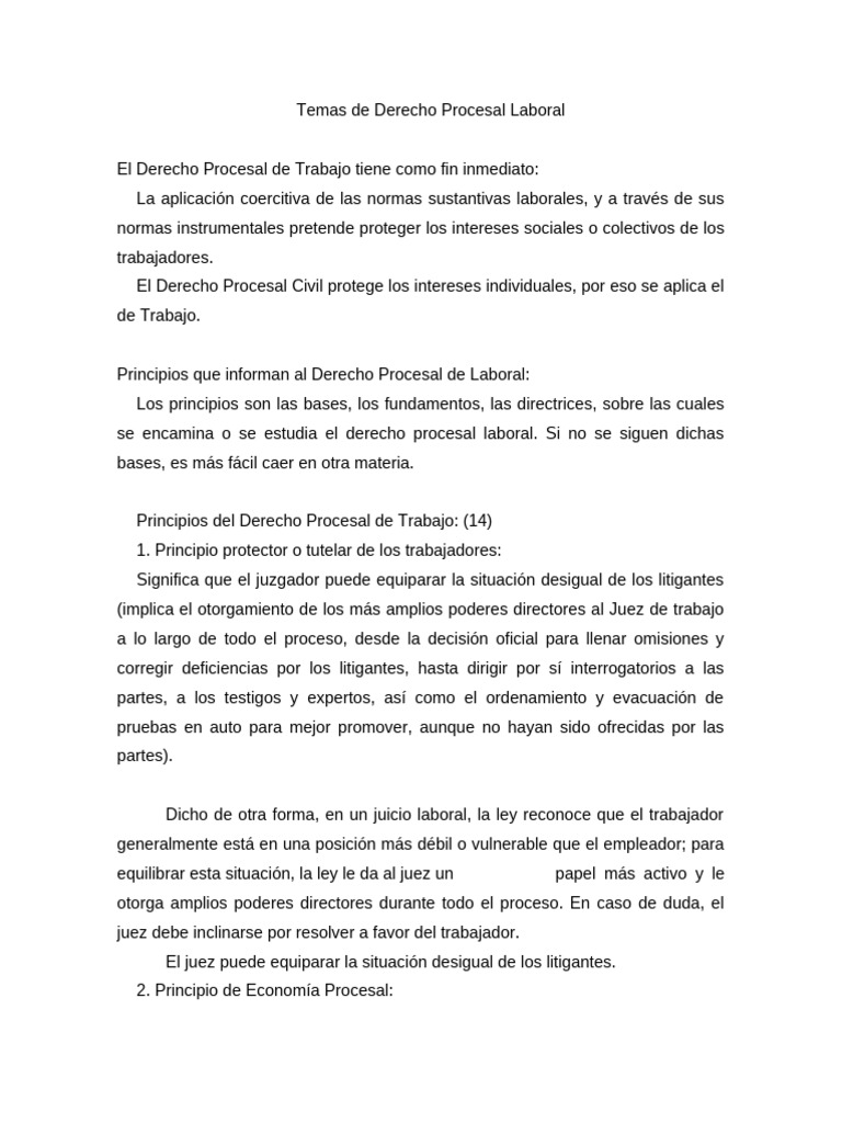 Principios Derecho Procesal Laboral | PDF | Ley procesal | Derecho laboral