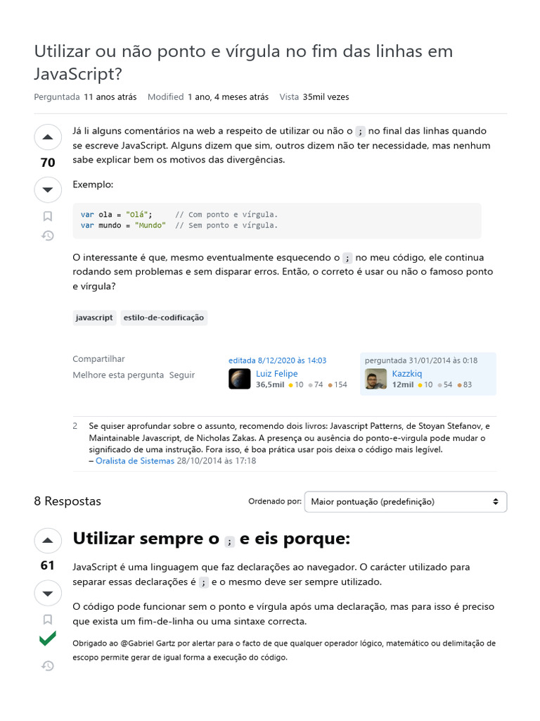Ponto e vírgula em JavaScript: usar ou não? | PDF | Script Java ...