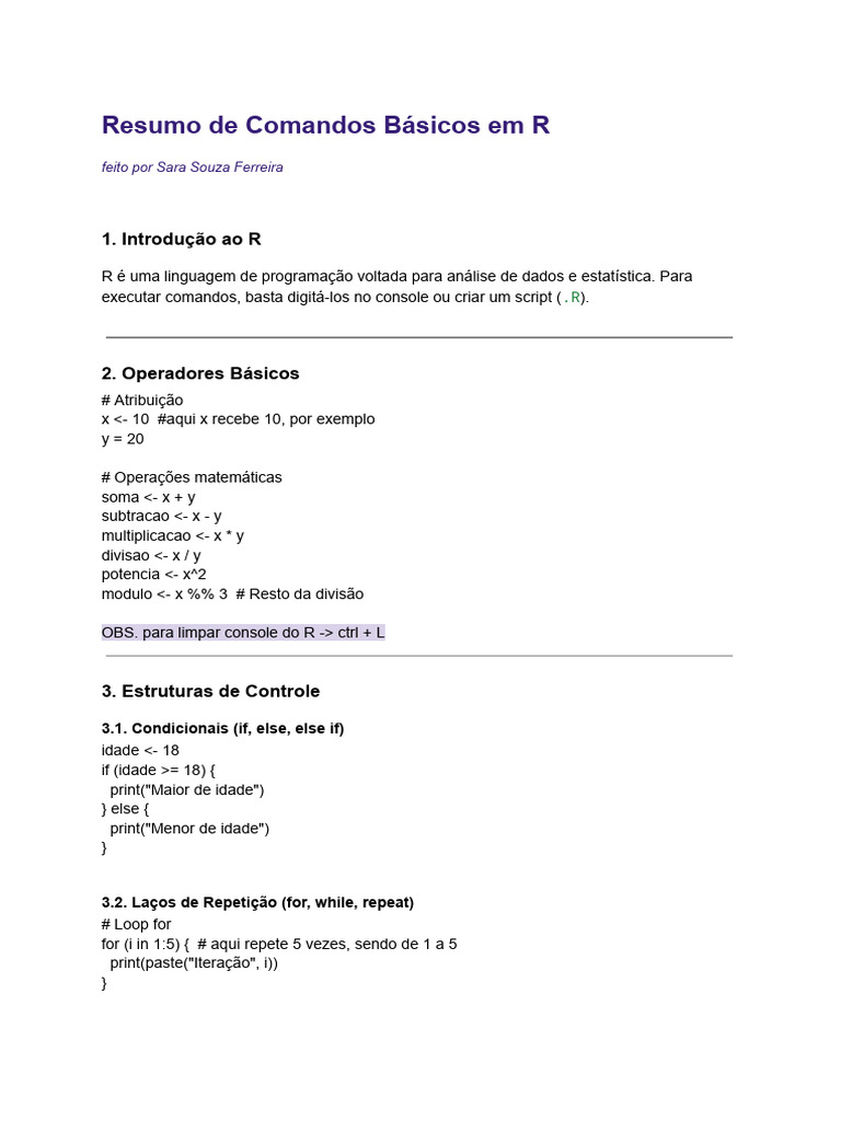 Comandos Básicos em R para Iniciantes | PDF | Gráfico de dispersão ...
