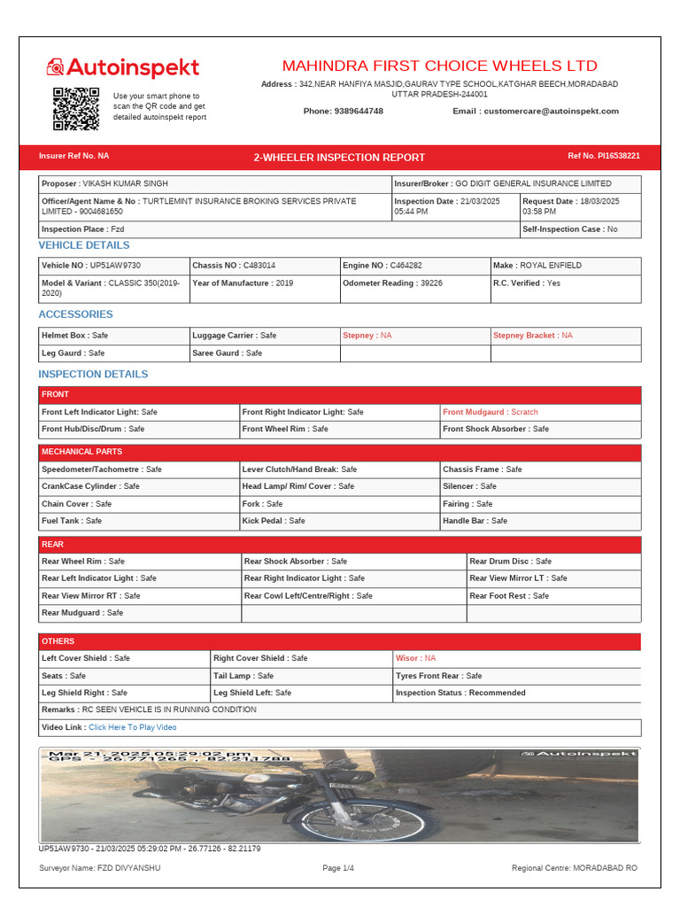 Punjab Bike RC Inspection Report | PDF | Vehicles | Motor Vehicle
