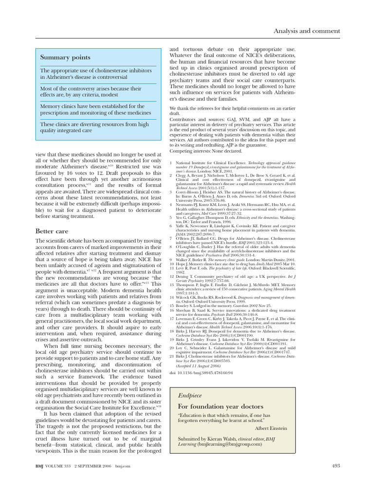 Cholinesterase Inhibitors in Alzheimer's Care | PDF | Dementia ...