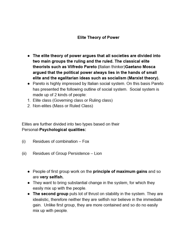 Elite and Marxist Power Theories Explained | PDF | Power (Social And ...