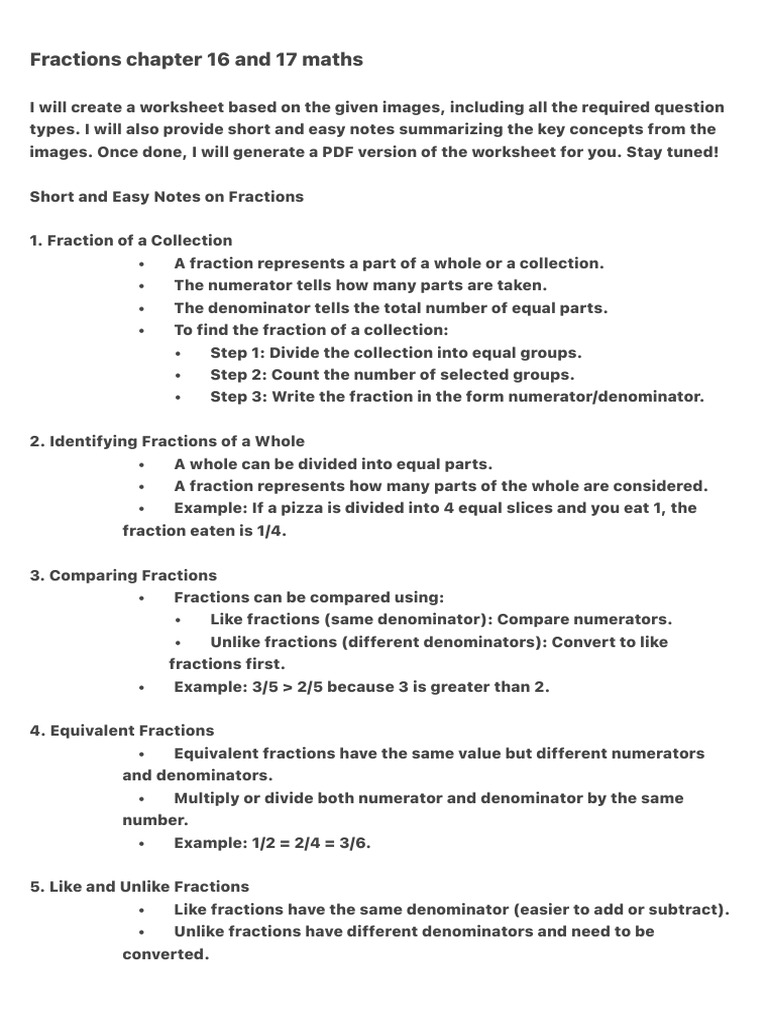 Fractions Chapter 16 and 17 Maths | PDF | Multiplication | Division ...