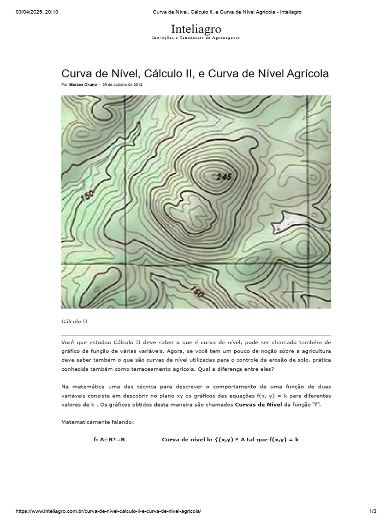 Curvas de Nível na Agricultura | PDF | Curva | Equações