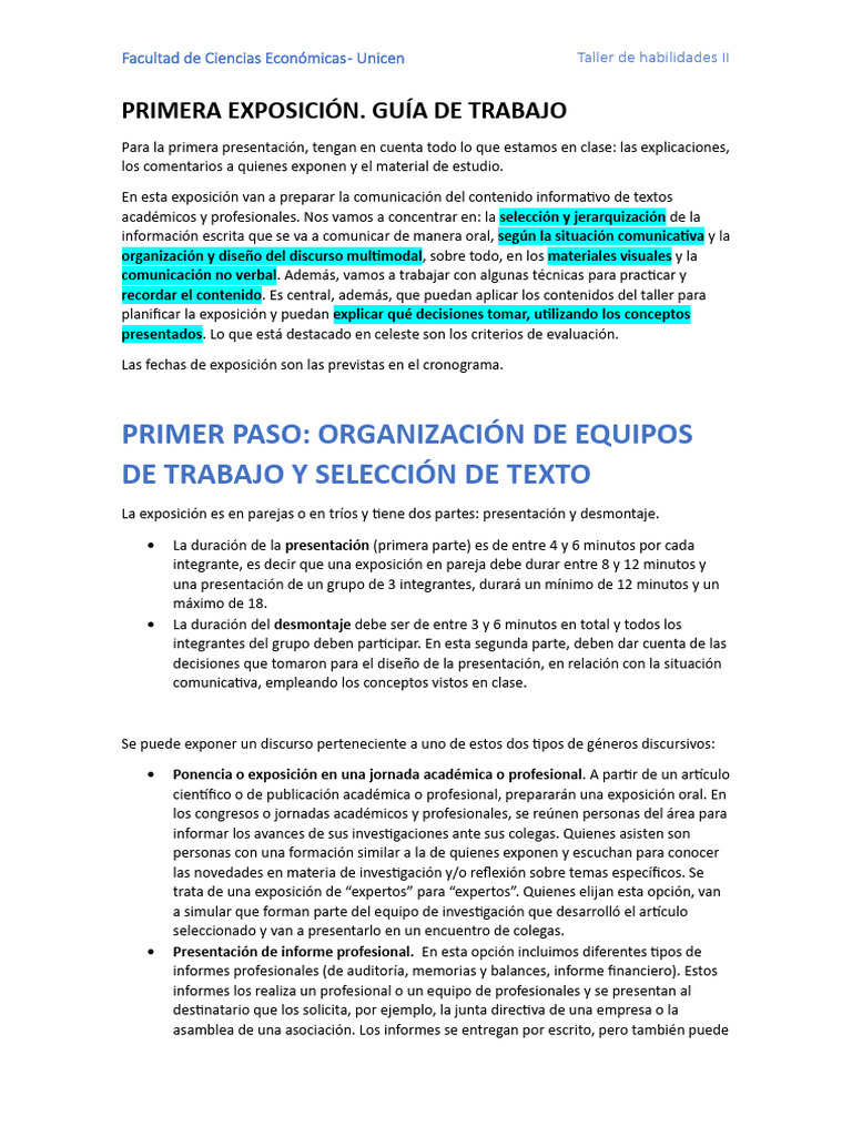 Taller II. Primera Presentación. Guía de Trabajo | PDF | Comunicación ...