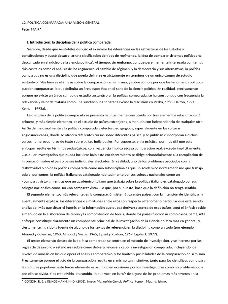 MAIR, Pol+¡tica Comparada | PDF | Democracia | Ideologías políticas