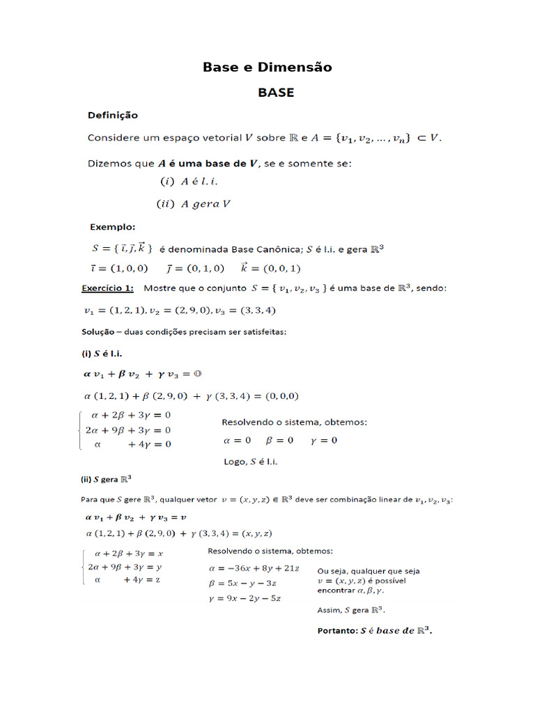 Base e Dimensão | PDF