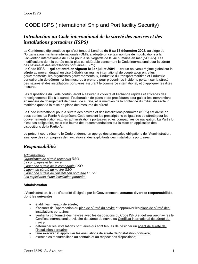 Introduction au Code ISPS | PDF | Port