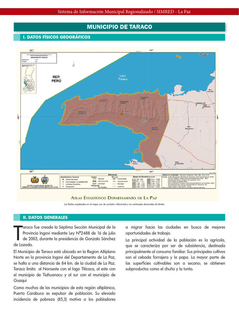 Ubicación y Datos del Municipio de Taraco | PDF