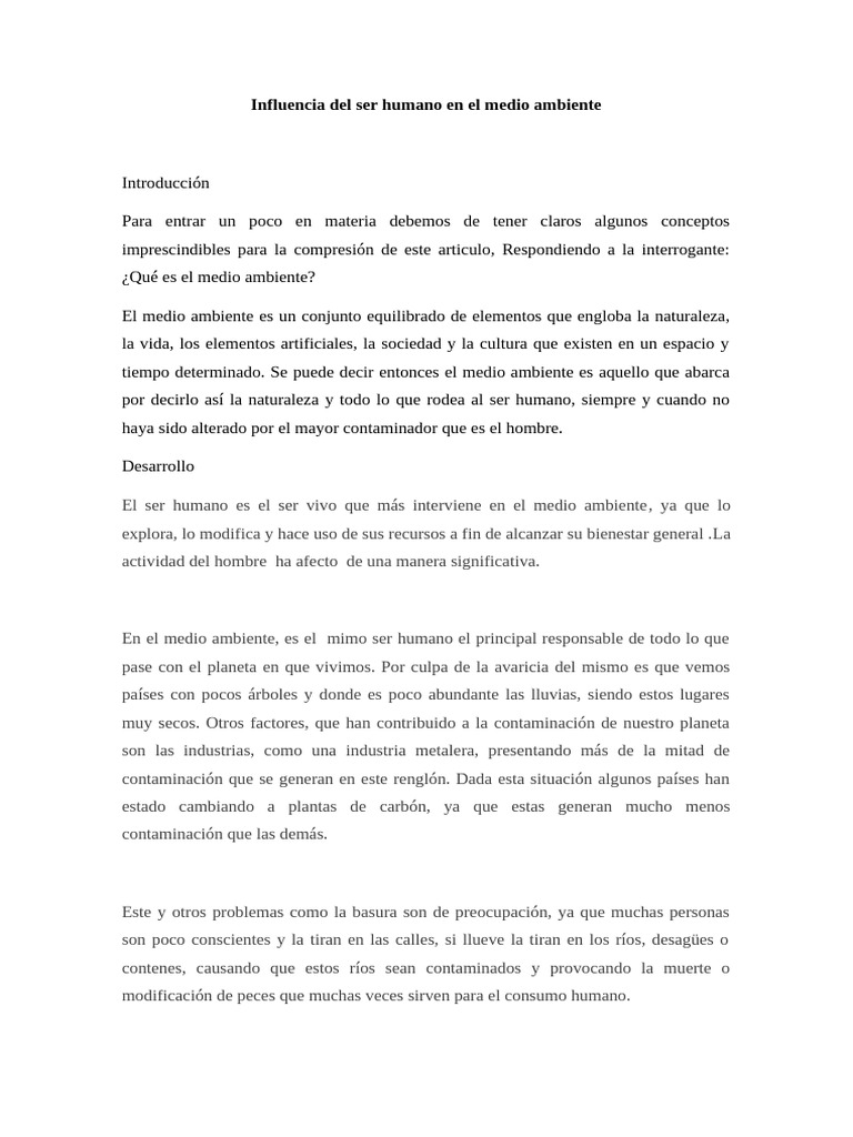 Impacto Humano en el Medio Ambiente | PDF