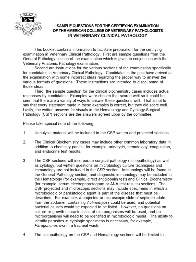 Veterinary Clinical Pathology Exam Guide | PDF | Pathology | Anemia