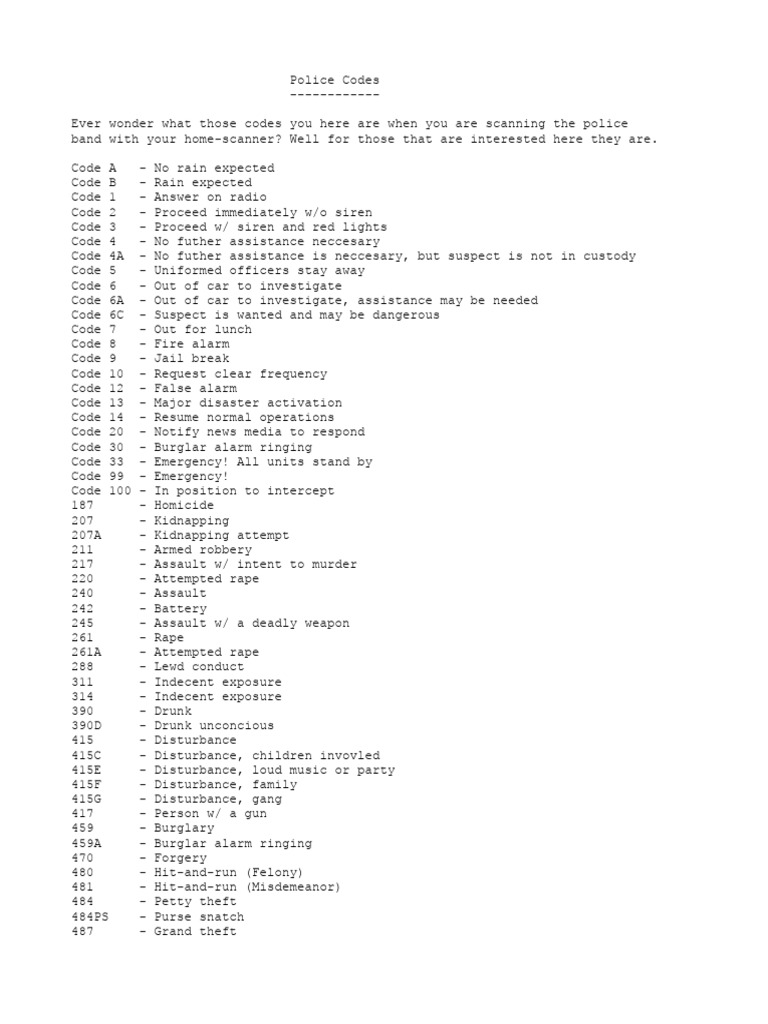 Police Radio Code Guide | PDF | Traffic Collision | Traffic