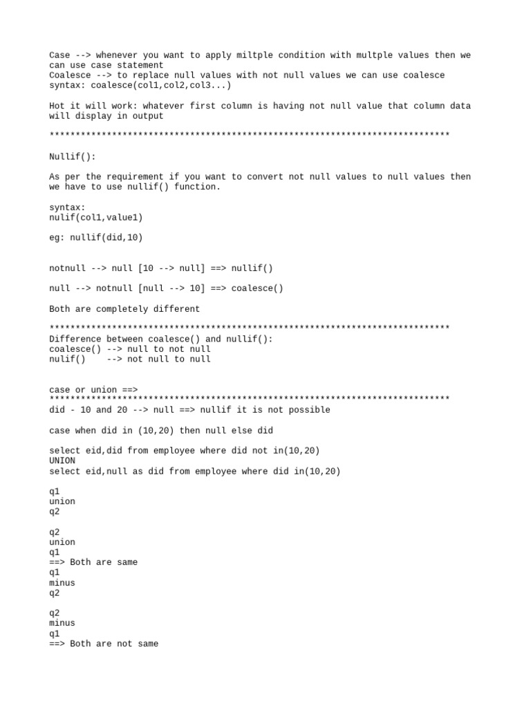 Nullif and Coalesce in SQL | PDF | Computer Programming | Sql