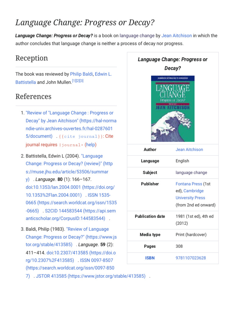Language Change - Progress or Decay - Wikipedia | PDF | Communication ...