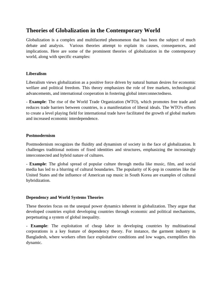 Theories of Globalization in The Contemporary World Group 1 1 | PDF ...
