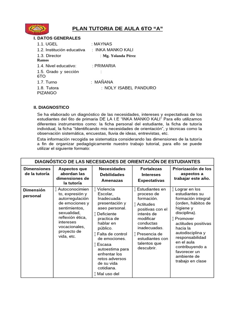 Plan de Tutoría para 6to Grado Primaria | PDF | Aprendizaje | Enseñando
