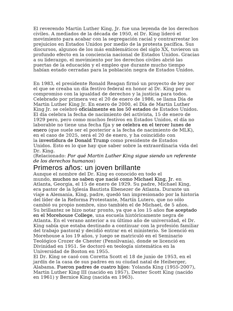 Vida y legado de Martin Luther King Jr. | PDF