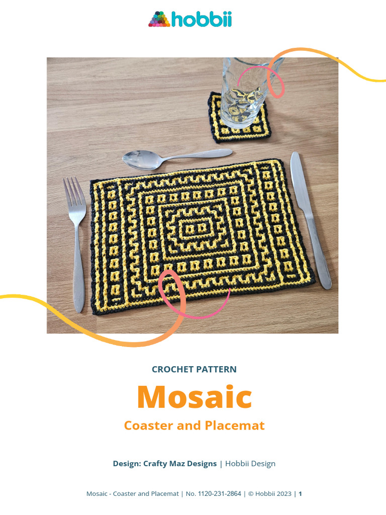 Mosaic Coaster and Placemat Us | PDF | Crochet | Woven Fabrics
