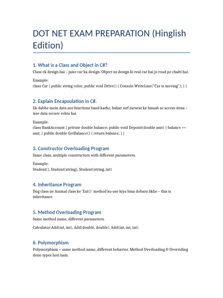 Dot Net Exam Preparation Guide | PDF