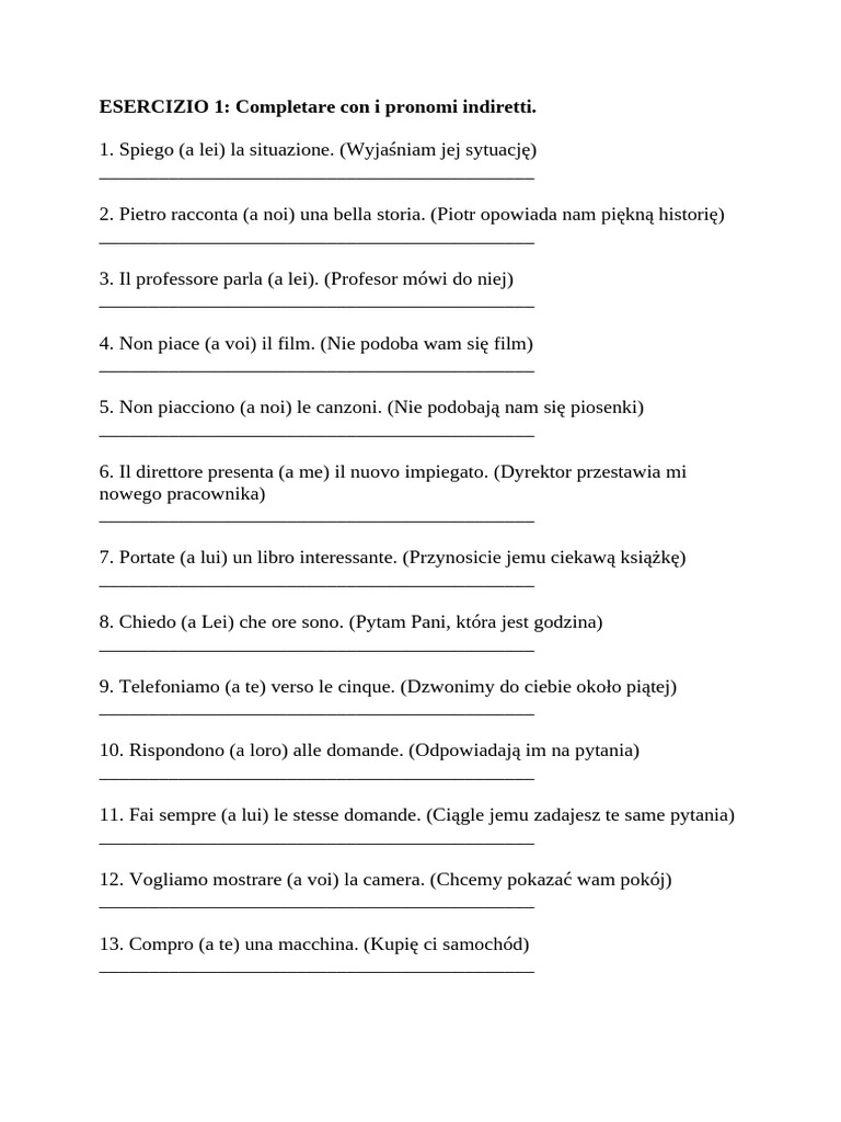 Completare Con I Pronomi Indiretti | PDF