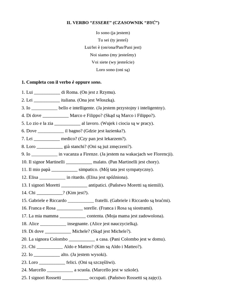 Esercizi Con È, Sono, C'è, Ci Sono | PDF