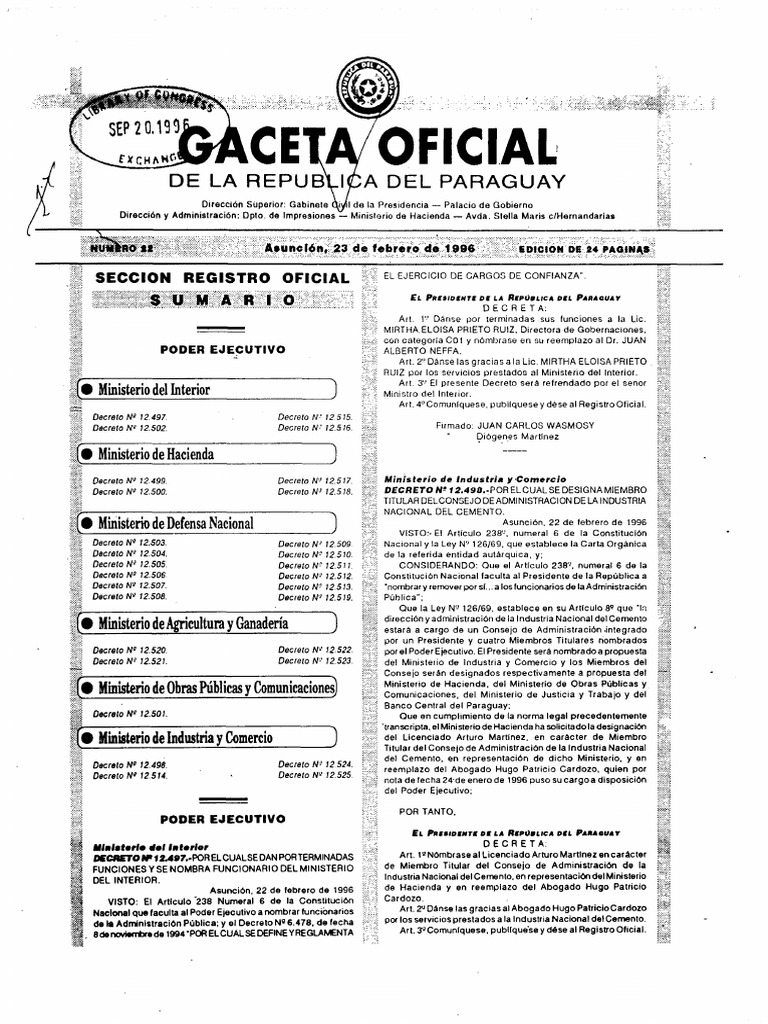 Decreto 12515-1996 GO Organica Ministerio Del Interior | PDF | Gobierno