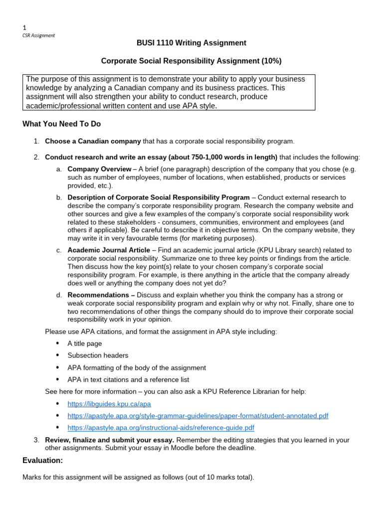 CSR Analysis of a Canadian Company | PDF | Corporate Social ...