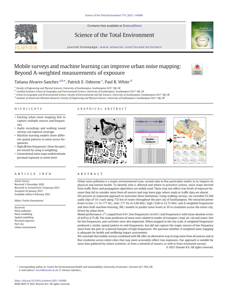 Mobile Surveys and Machine Learning Can Improve Urban Noise Mapping ...