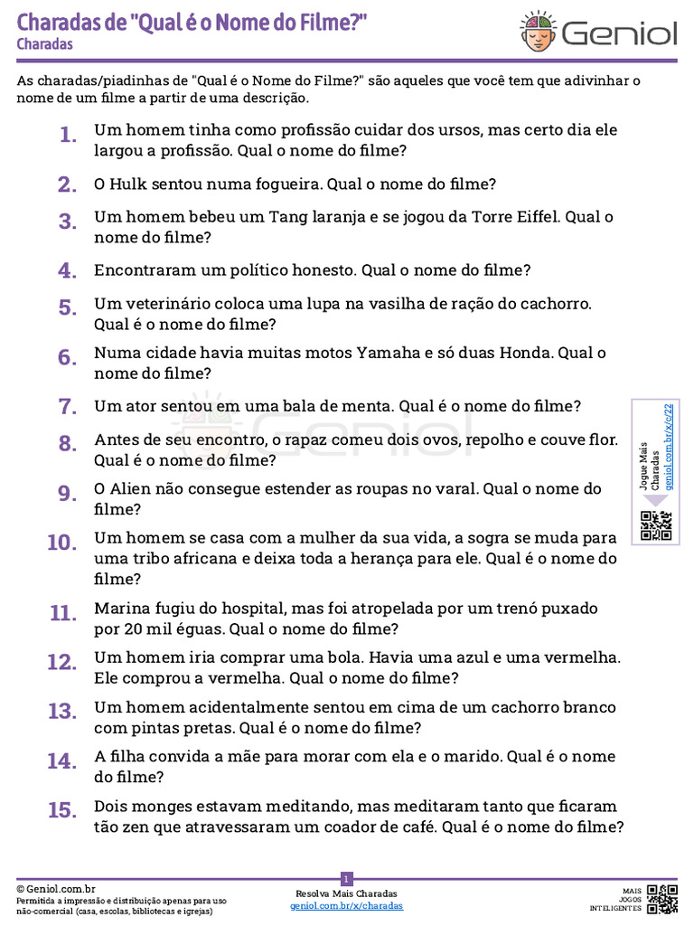 Charadas: Adivinhe o Filme! | PDF | Cães