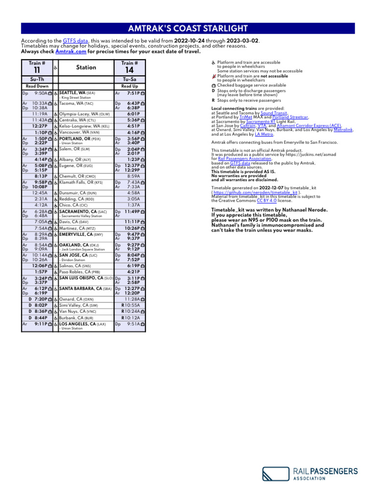 Timetables Coast Starlight 20221207 External | PDF | Bus Transport ...