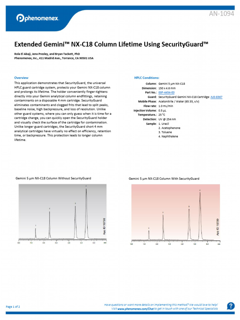 Extended Gemini ™NX C18 Column Lifetime Using SecurityGuard ™ | PDF ...