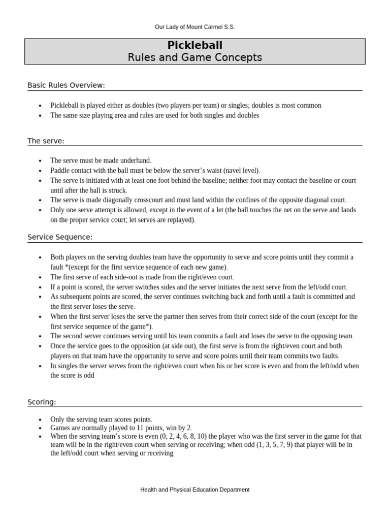 Pickleball Rules Overview Handout | PDF | Games Of Physical Skill ...