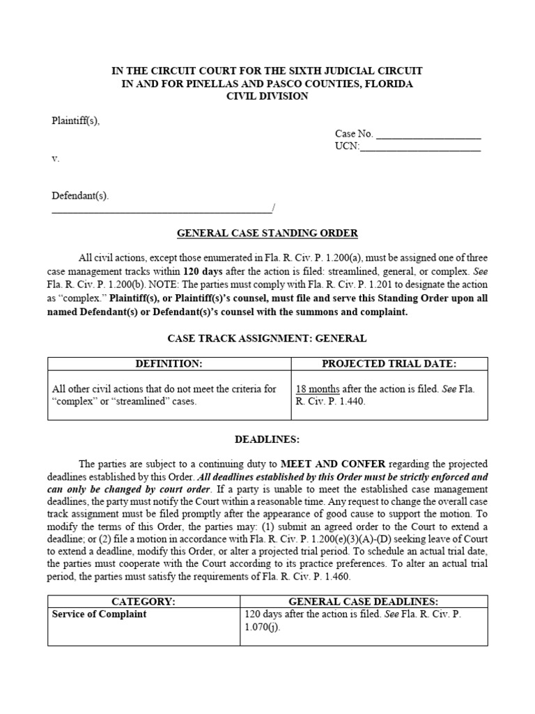 Pasco County General Case Standing Order | PDF | Lawsuit | Complaint