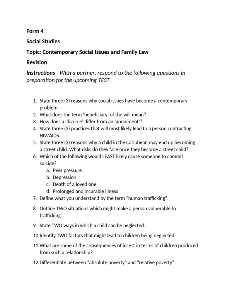 Contemporary Social Issues Worksheet | PDF