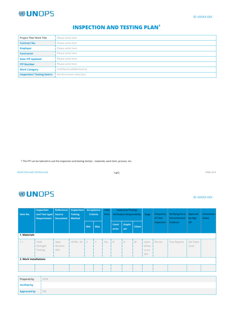 Inspection and Testing Plan Template | PDF | Building Engineering ...