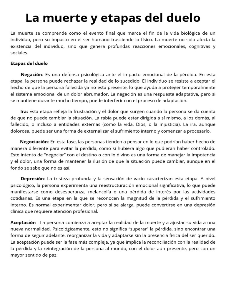 Etapas del duelo y su impacto emocional | PDF | Dolor | Las emociones